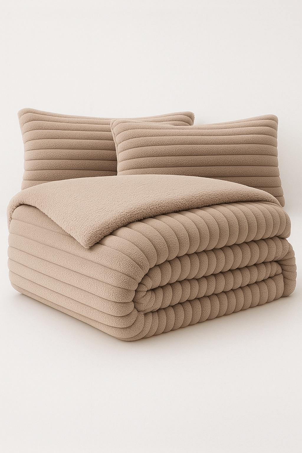 Edredón Sherpa Ultra Suave con 2 Fundas de Cojín - Modelos Rabbit y Macarena - Cálido y Acolchado Invierno (Camas 105/150/180)