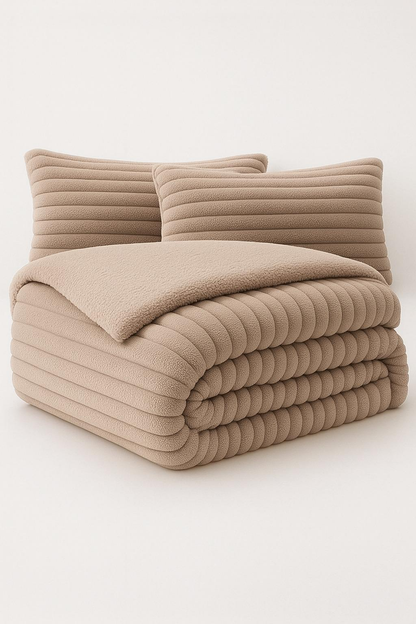 Edredón Sherpa Ultra Suave con 2 Fundas de Cojín - Modelos Rabbit y Macarena - Cálido y Acolchado Invierno (Camas 105/150/180)