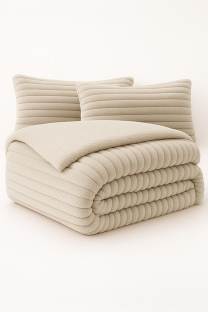 Edredón Sherpa Ultra Suave con 2 Fundas de Cojín - Modelos Rabbit y Macarena - Cálido y Acolchado Invierno (Camas 105/150/180)