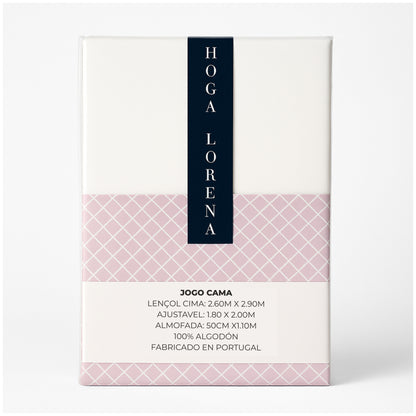 Juego de sábanas blanca con dibujo geométrico / Camas de 180 / Disponible en ROSA, AZUL, VERDE y GRIS